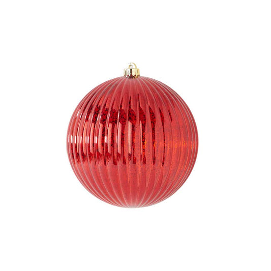 7 Inch Red Mercury Ribbed Round Shatterproof Ornament