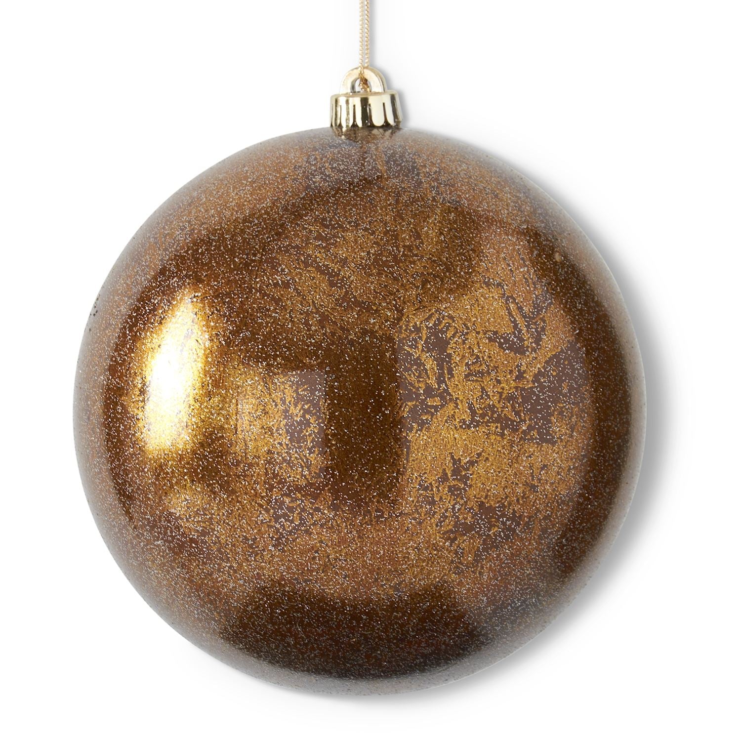 8 Inch Glittered Bronze Round Gold Leaf Ornament