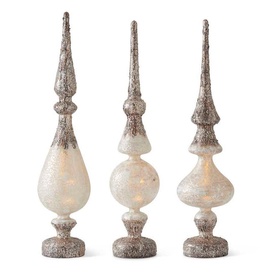 Glass Battery Operated LED Birch Bark Tabletop Finials