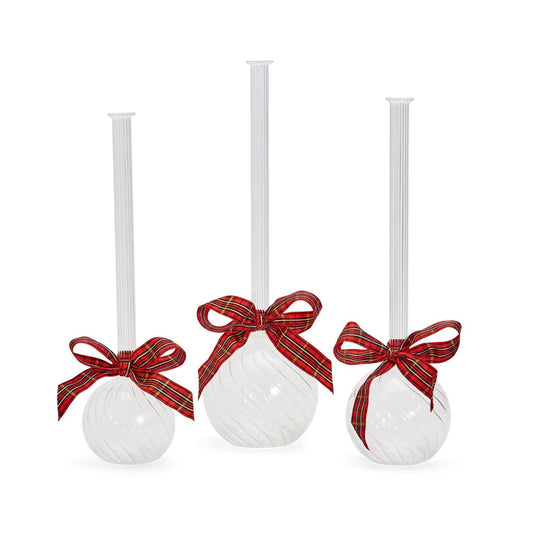 Swirled Glass Vases with Plaid Ribbon