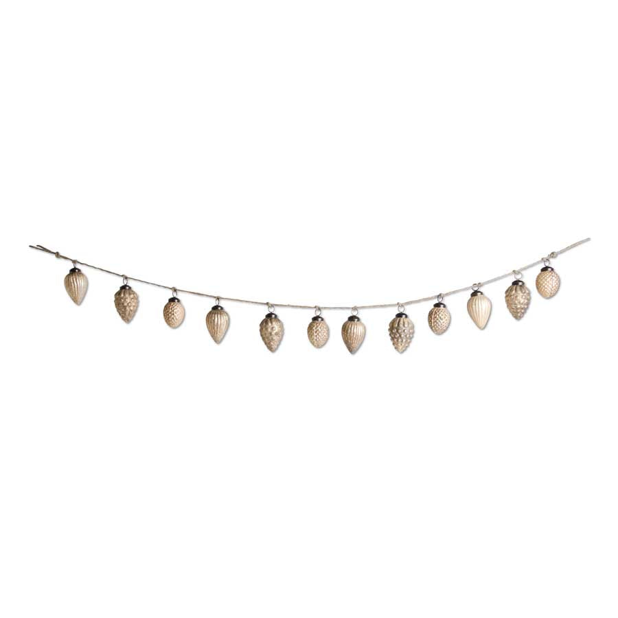 48 Inch Light Brown Mercury Glass Acorn Ornament and Twine Garland