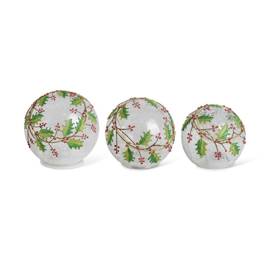 LED Holly Berry Glass Tabletop Globes