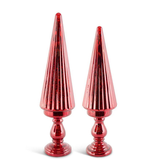 Red Ribbed Mercury Glass LED Tree on Pedestal