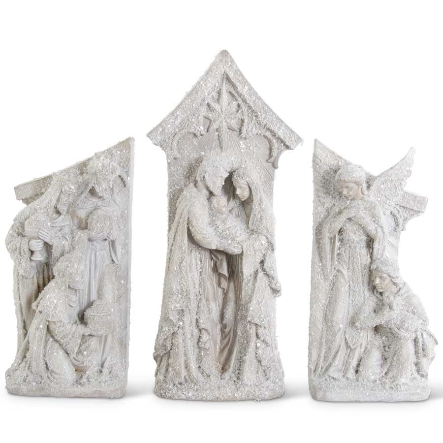 21.5 Inch Glittered Gray Resin 3 Scene Nativity Set