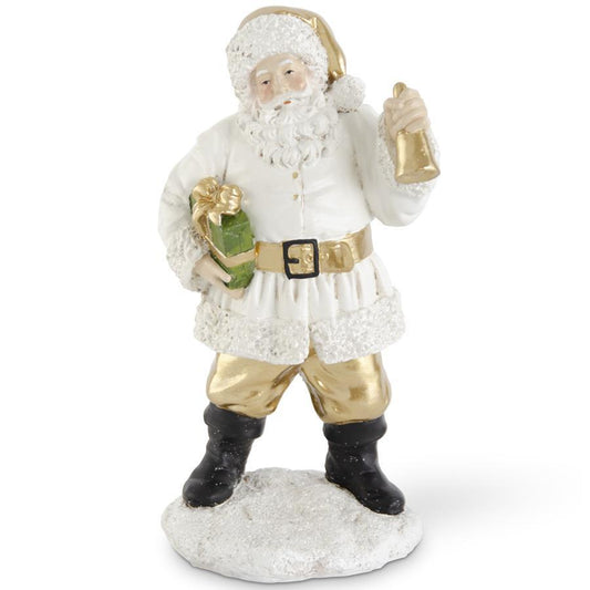 White & Gold Santa with Package and Bell
