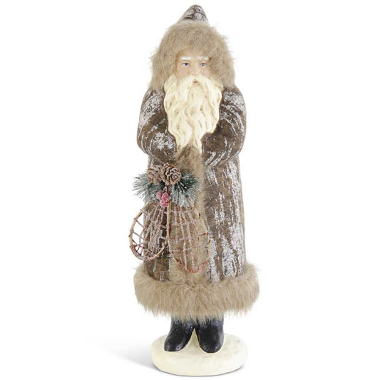 17 Inch Brown Fur Trim Santa w/Snowshoes