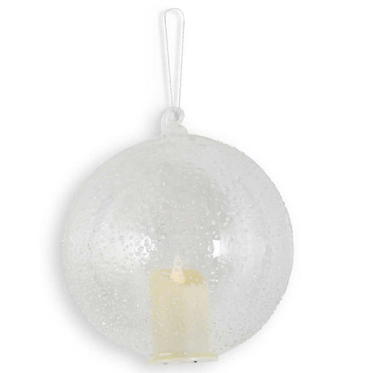 5.75 Inch Textured Clear Glass LED Flicker Round Ornament w/Timer