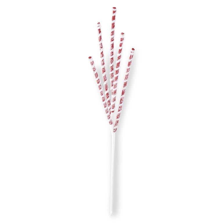 Glittered Red & White Flocked Spiral Stems