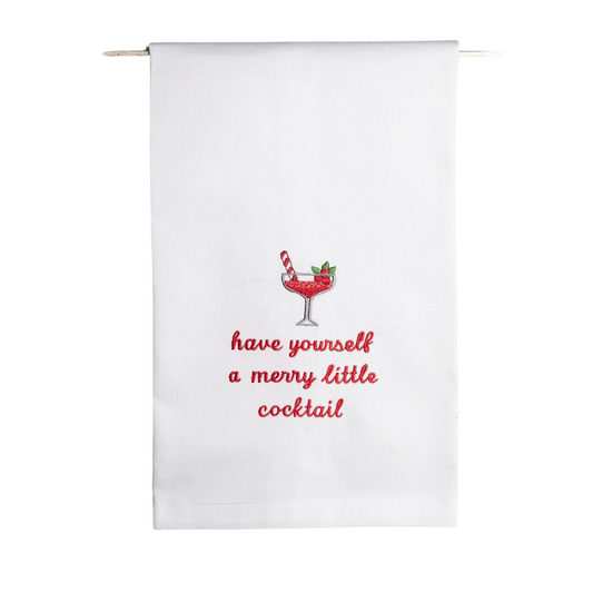 Merry Little Cocktail Embroidered Kitchen Towel