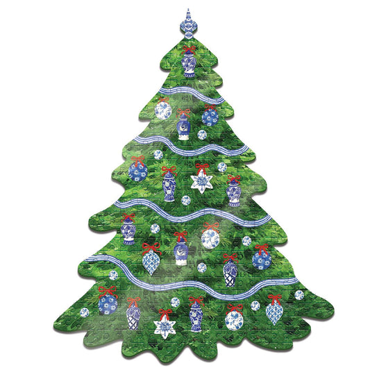 Blue & White Christmas Tree Shape Puzzle