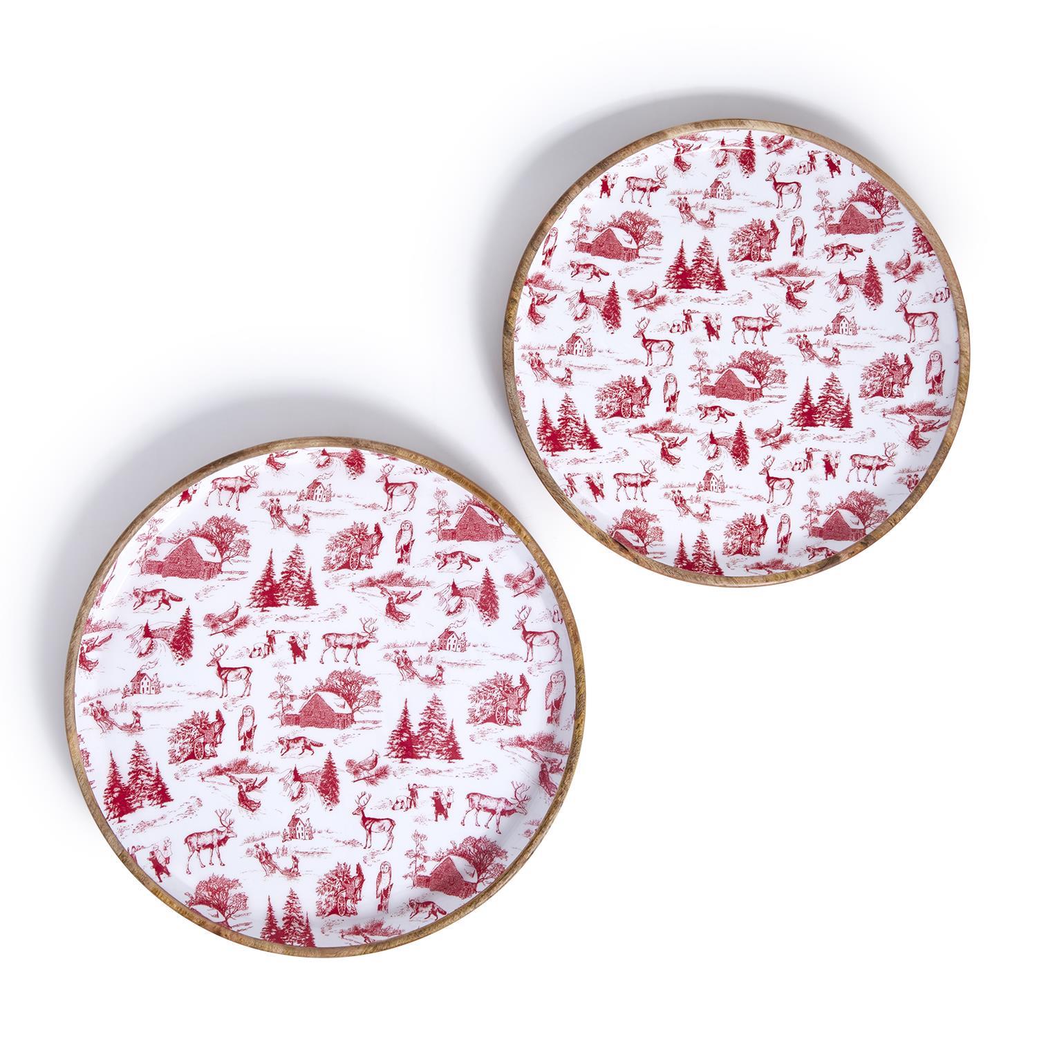 Winter Toile Hand-Crafted Wood Round Tray