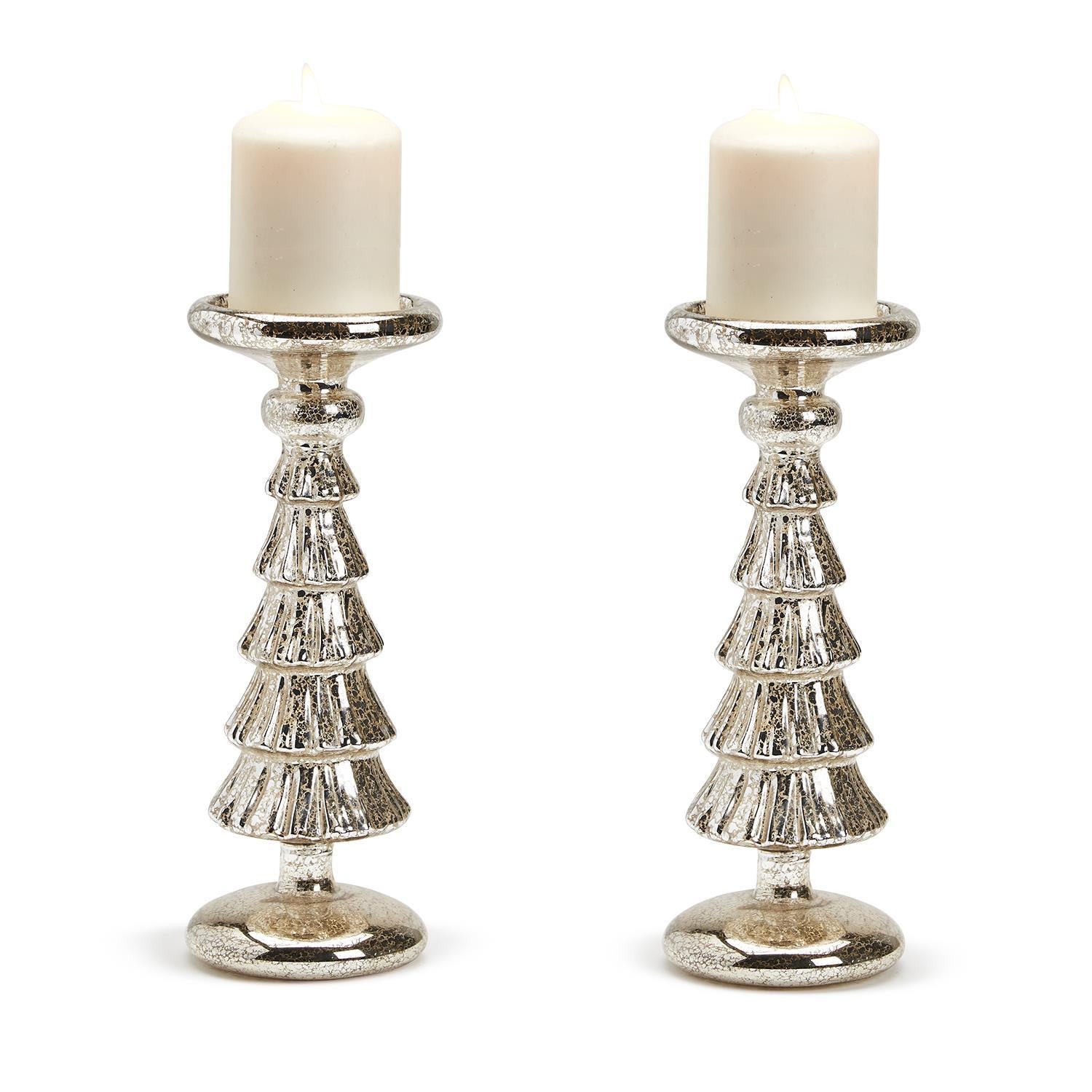Silver Tree Pillar Candle Holder