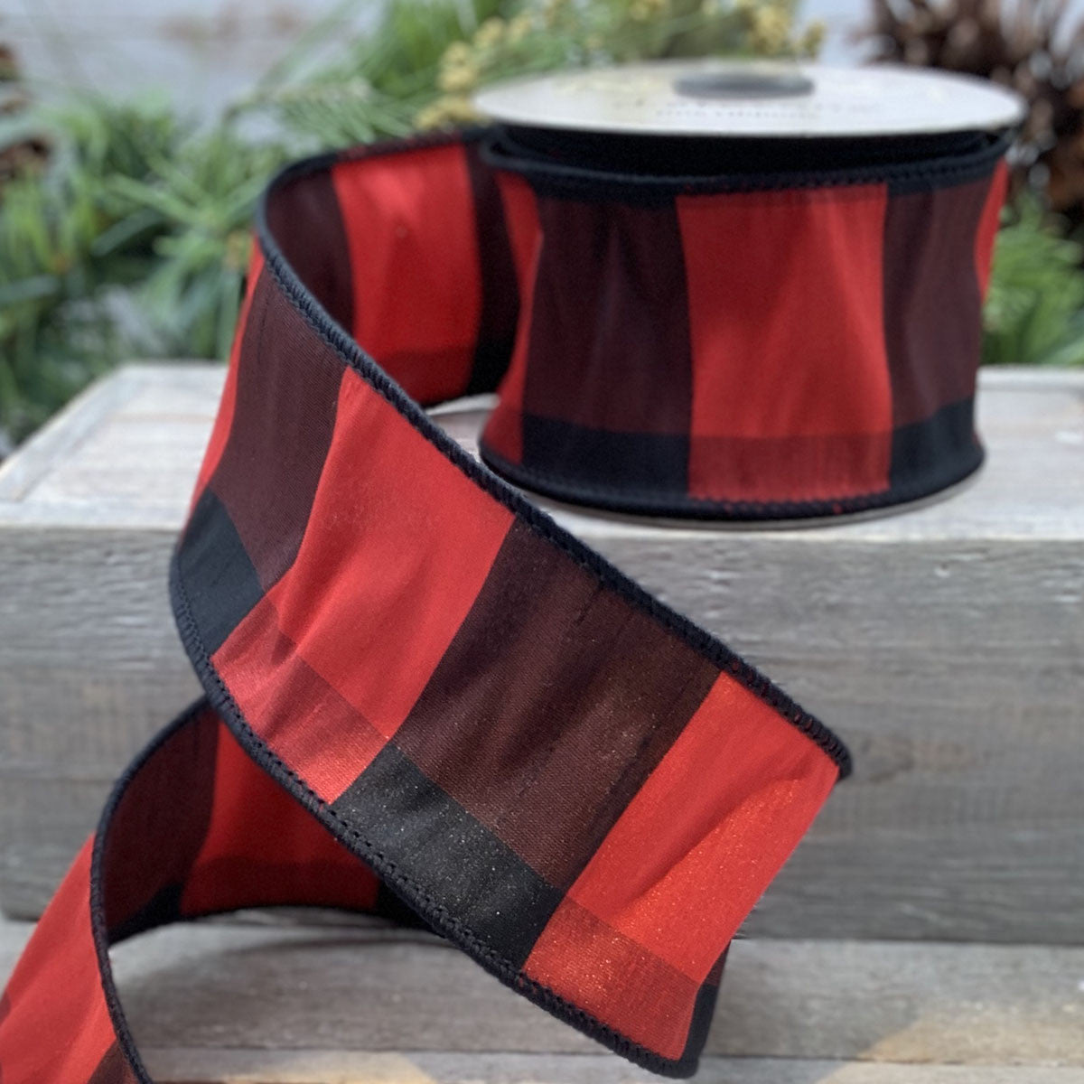 Dupioni Buffalo Check Ribbon- Red/Black