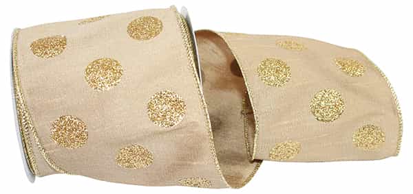 Antique Gold Glitter Dots Dupioni Ribbon
