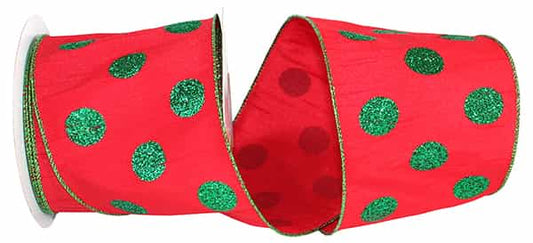 Red/Green Dupioni Glitter Dots Ribbon