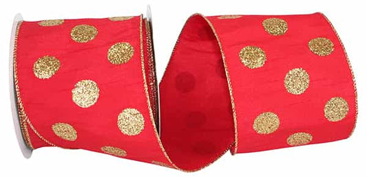 Red/Gold Dupioni Glitter Dots Ribbon