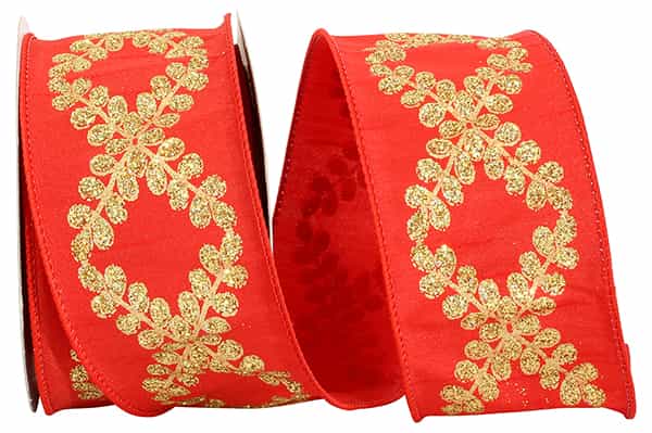 Red Filigree Crest Scroll Ribbon