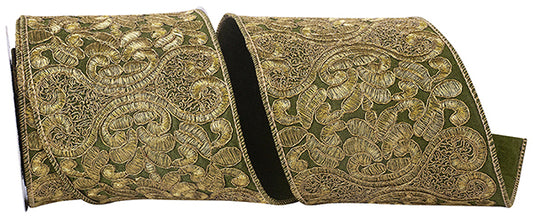 Antique Embroidered Filigree- Green/Gold