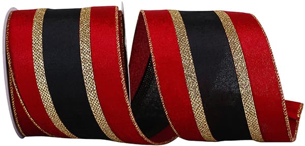 Velvet Plush Overlay Glitter Ribbon- Red/Black