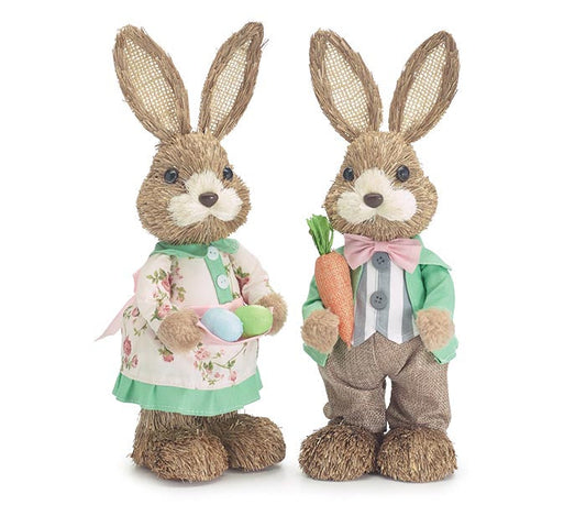 Sisal Bunny Couple w/Eggs and Carrots