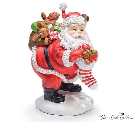 Santa Holding Stocking/Toy Bag