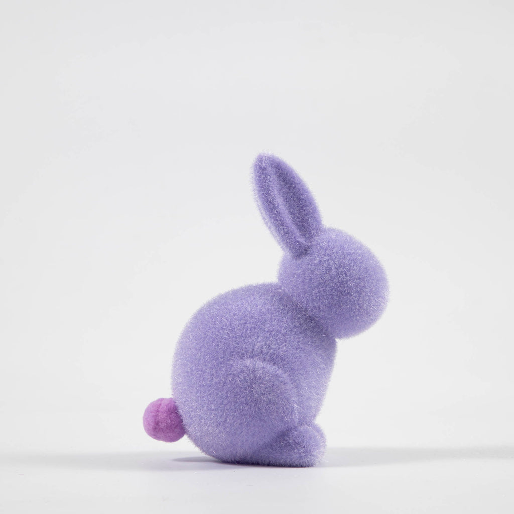 Flocked Pastel Seated Bunny with Pom Pom Tail, Multiple Colors