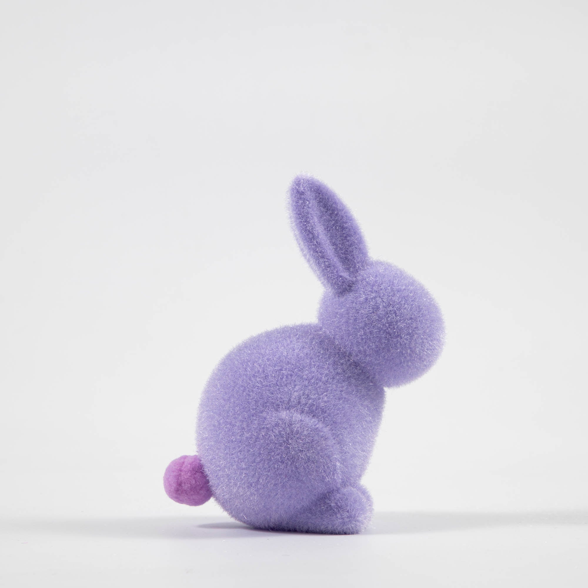 Flocked Pastel Seated Bunny with Pom Pom Tail, Multiple Colors