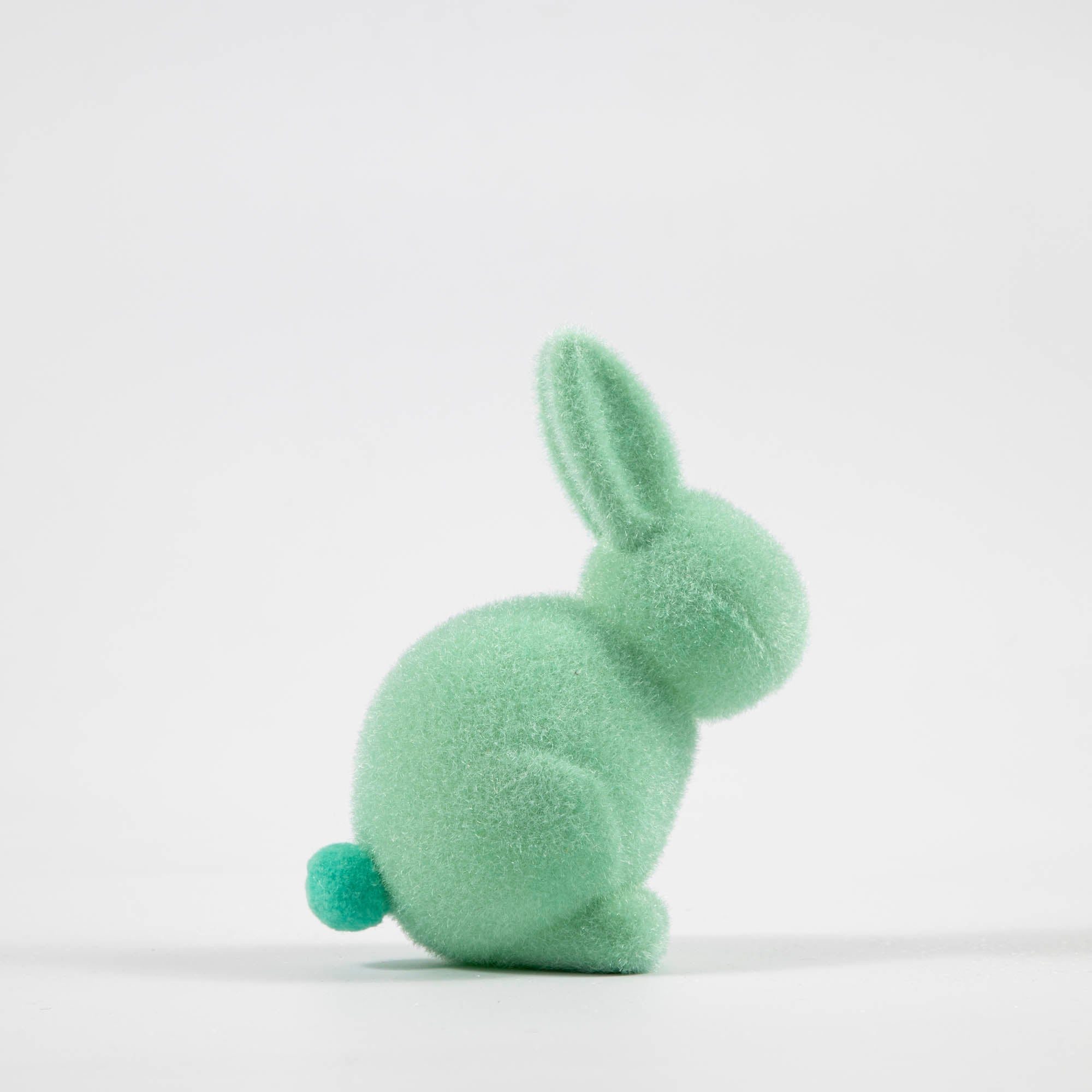 Flocked Pastel Seated Bunny with Pom Pom Tail, Multiple Colors