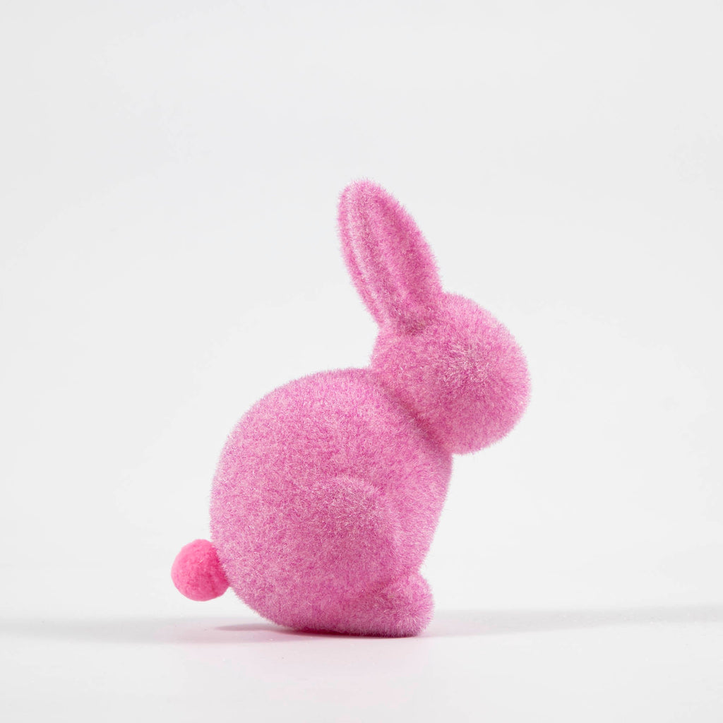 Flocked Pastel Seated Bunny with Pom Pom Tail, Multiple Colors