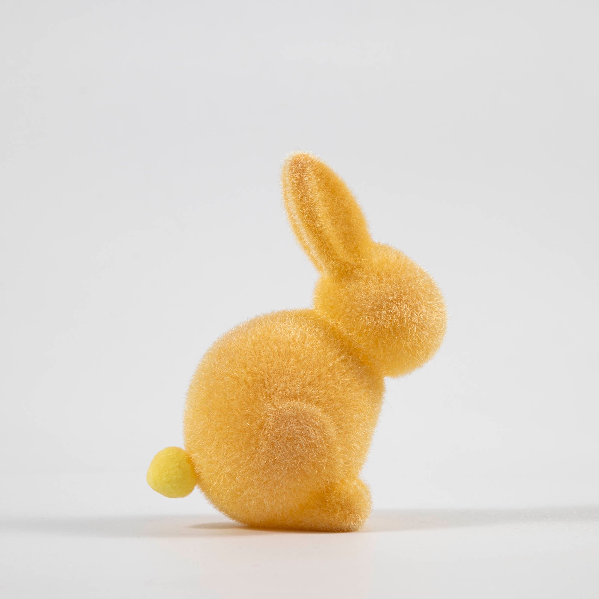Flocked Pastel Seated Bunny with Pom Pom Tail, Multiple Colors