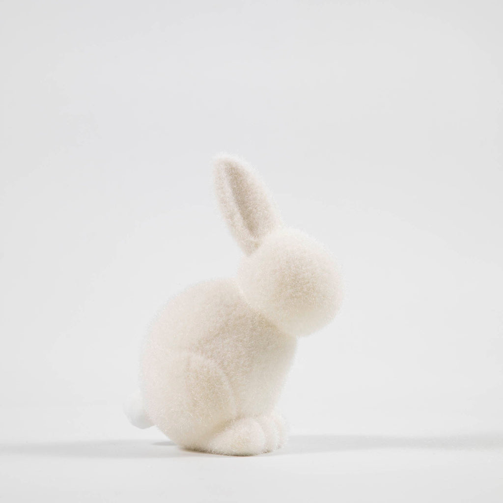 Flocked Pastel Seated Bunny with Pom Pom Tail, Multiple Colors