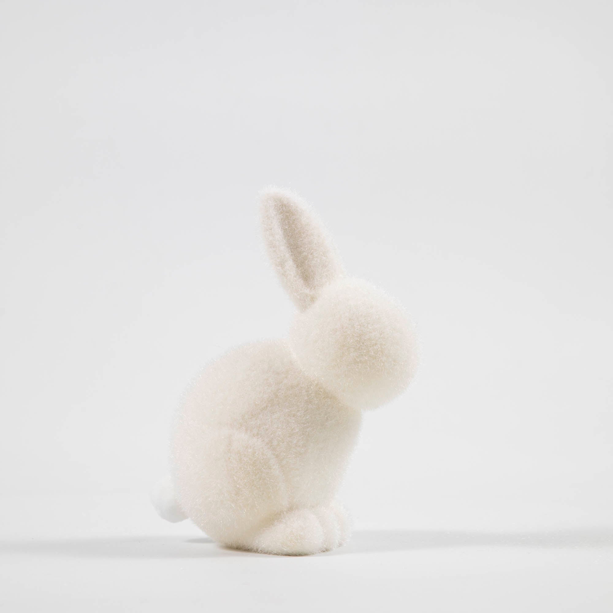 Flocked Pastel Seated Bunny with Pom Pom Tail, Multiple Colors