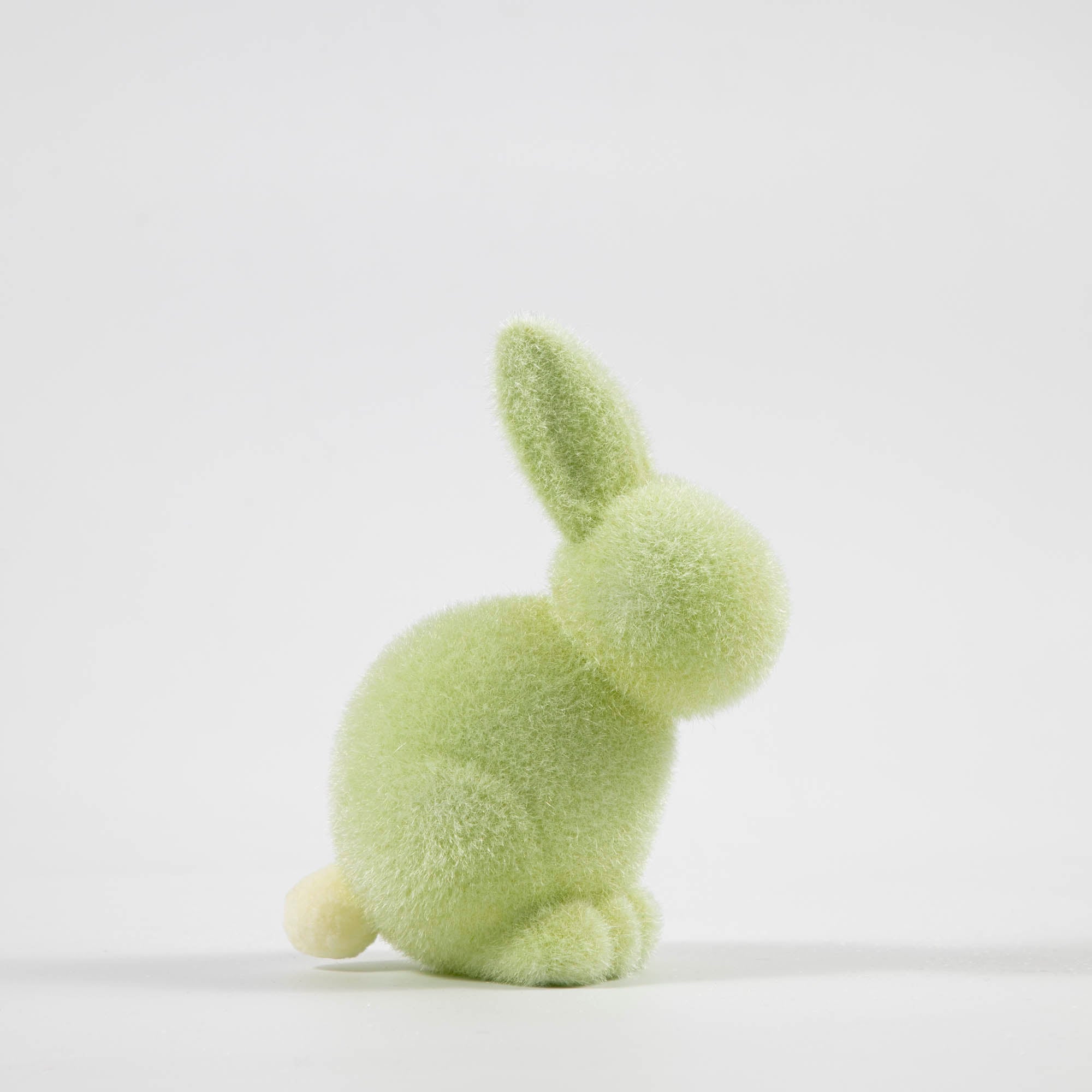 Flocked Pastel Seated Bunny with Pom Pom Tail, Multiple Colors