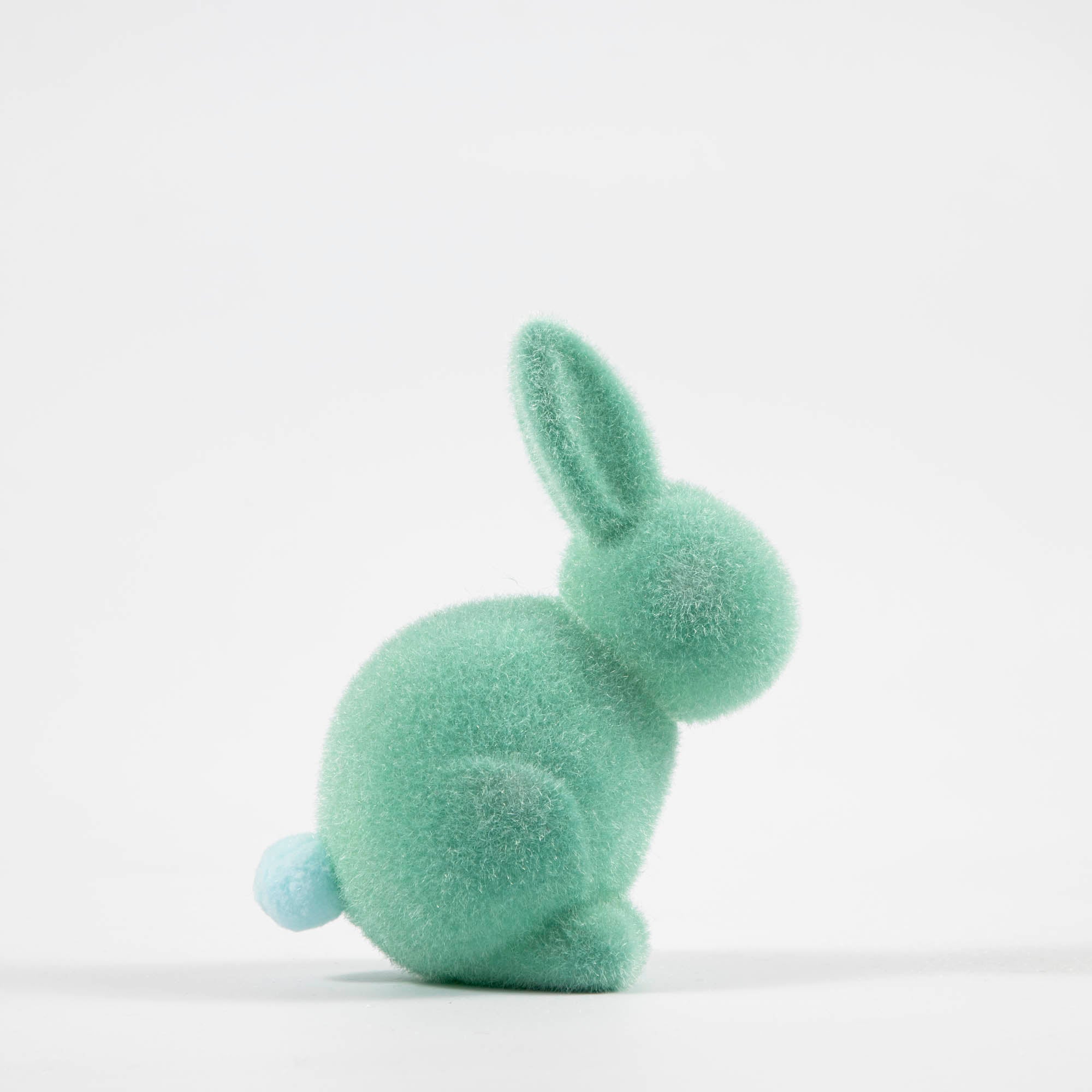 Flocked Pastel Seated Bunny with Pom Pom Tail, Multiple Colors
