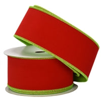 Lime/Red Double Sided Flocking Velvet Ribbon