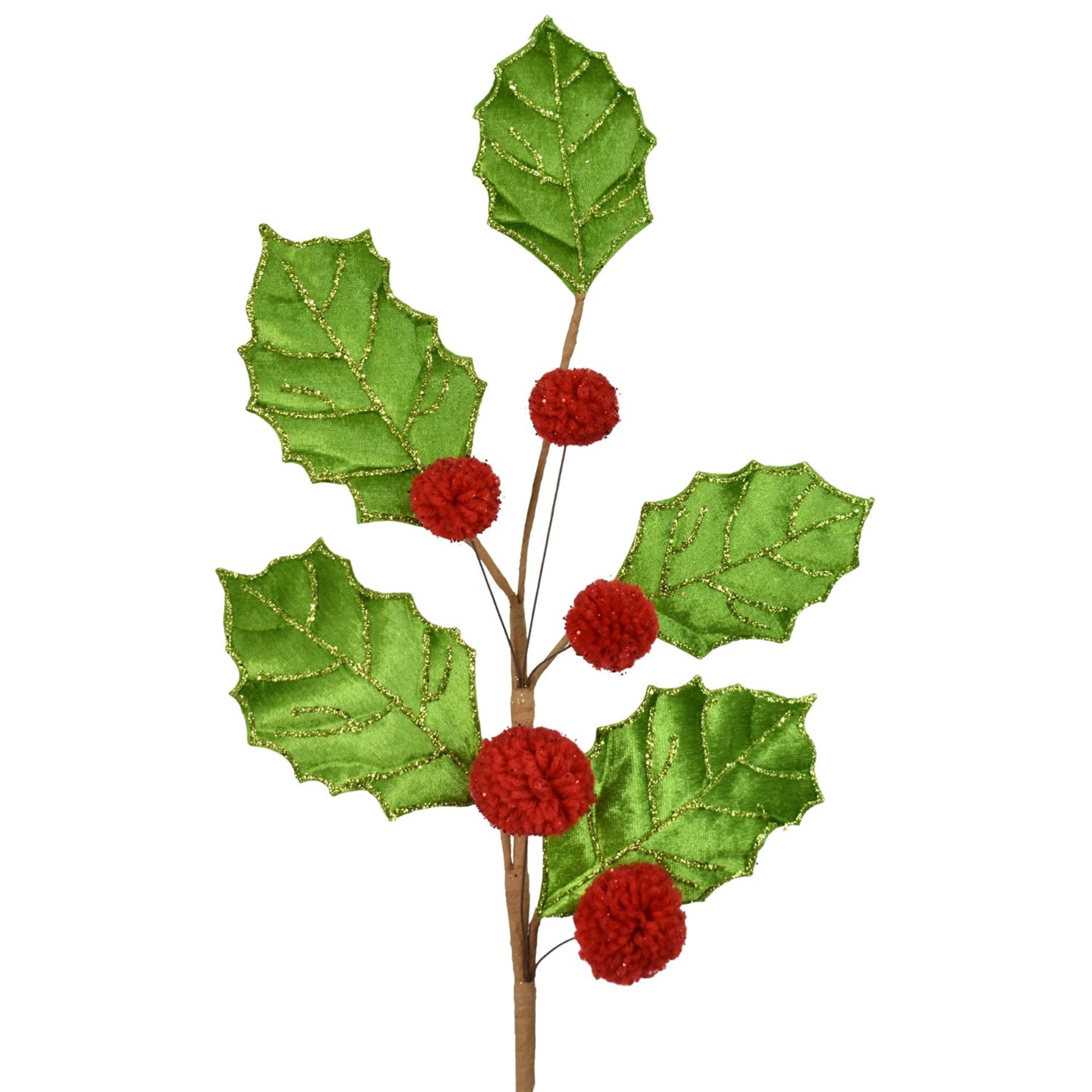 Holly Leaf Pom Pom Spray