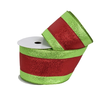 Glitter Metallic Green with Red Stripe Ribbon