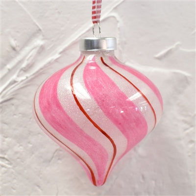 Twisted Peppermint Sparkle Glass Onion Ornament-Red/Pink/White