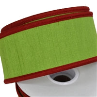 Green Faux Dupioni Ribbon with Red Piping Edge