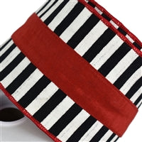 Black & White Stripe Ribbon with Red Faux Dupioni Center