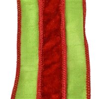 Green Faux Dupioni Ribbon with Red Velvet Center