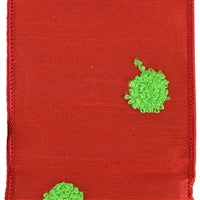 Red Faux Dupioni Ribbon with Green Embroidery Dots