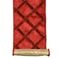 Elegant Glittered Lace Stitched on Velvet Ribbon with Gold Backing-Red