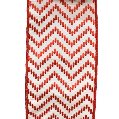 White Ribbon with Embroidered Red Chevron Design