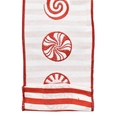 Peppermint Swirl Candy Ribbon with Striped Backing-Red/White