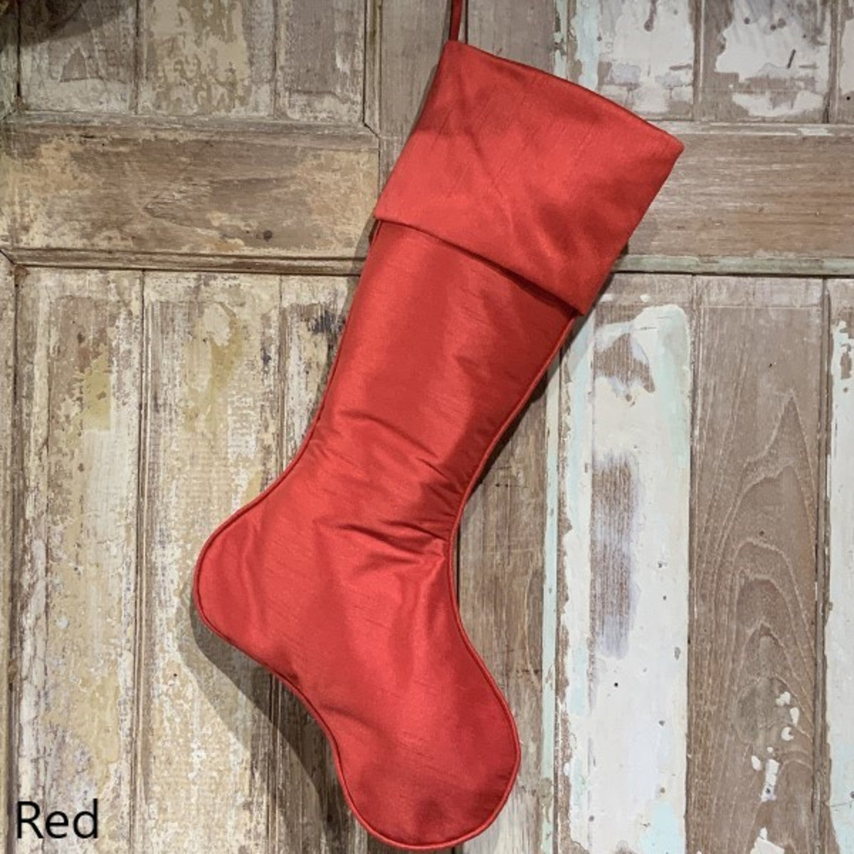 Faux Dupioni Stocking- Red