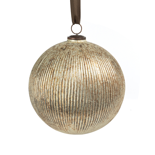 Antique Ribbed Silver Glass Ball Ornament- 9.5"