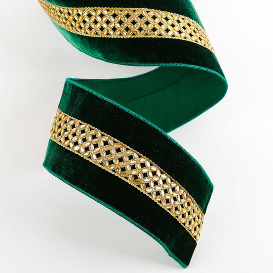 Green Velvet w/Gold Center Embellishment