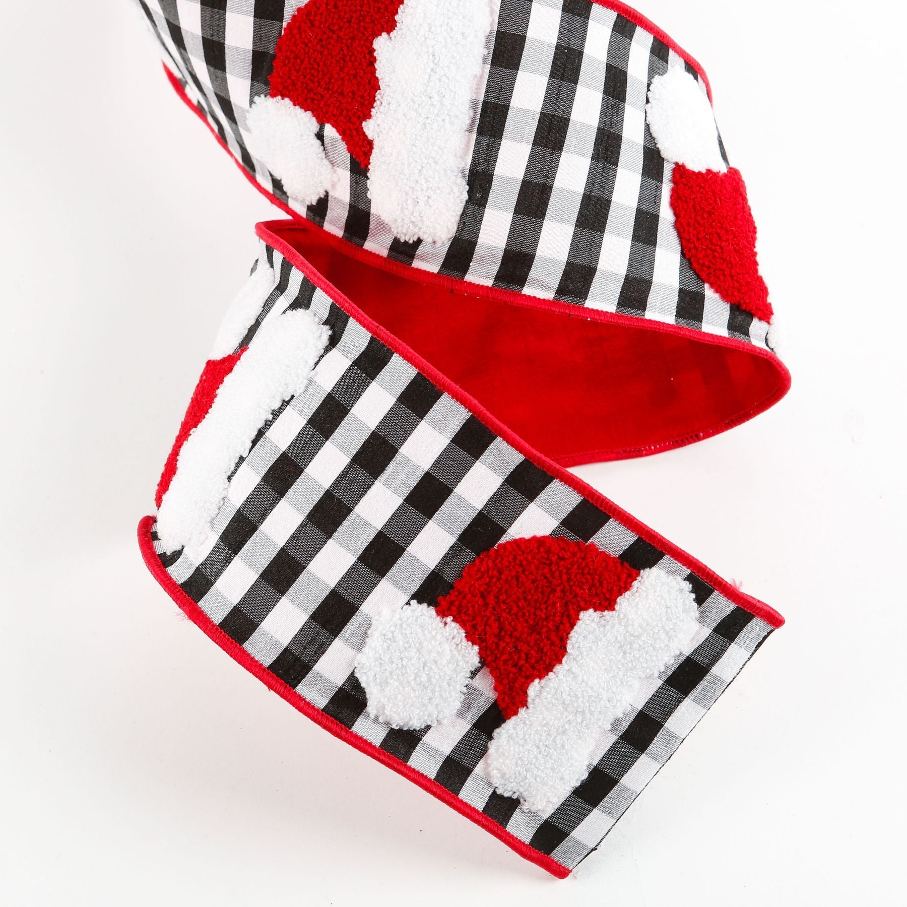Black/White Check w/Terrycloth Santa Hat Ribbon