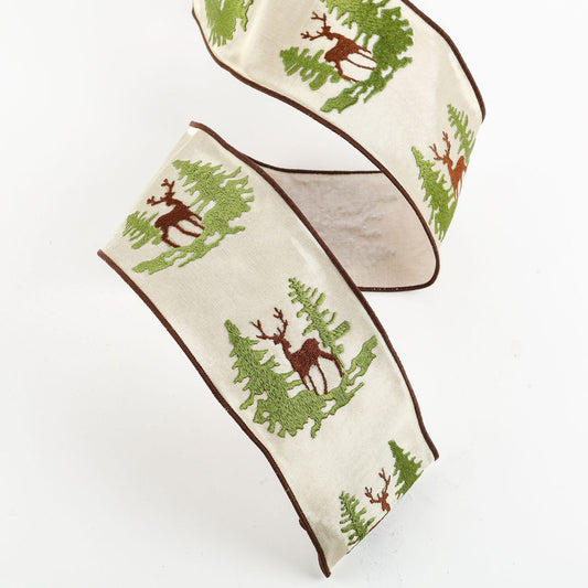 Tan Satin w/Deer Embroidery, Fused Brown Back